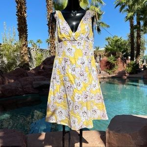 Yellow & white deep v neck floral dress SZ: L